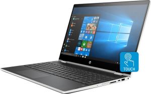 Ноутбук-трансформер HP Pavilion x360 15-cr0000ur, 15.6", IPS, Intel Pentium 4415U 2.3ГГц, 4Гб, 1000Гб, Intel HD Graphics 610, Windows 10, 4GY31EA, серебристый