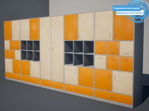 Шкаф-стенка "Лион" (фед. проект "Современная школа", кор. Серый, фас. Оранжевый/Клён)