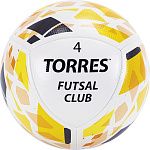 Мяч футзал. "TORRES Futsal Club", арт.FS32084, р.4, 10 пан. PU, 4 под. сл, гибрид. сш. бело-зол-чер