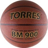 Мяч баск. матчевый  "TORRES BM900" арт.B30035, р.5, синт. кожа (полиуретан), нейлоновый корд, бутиловая камера, для зала и улицы, темнооранжево-черный