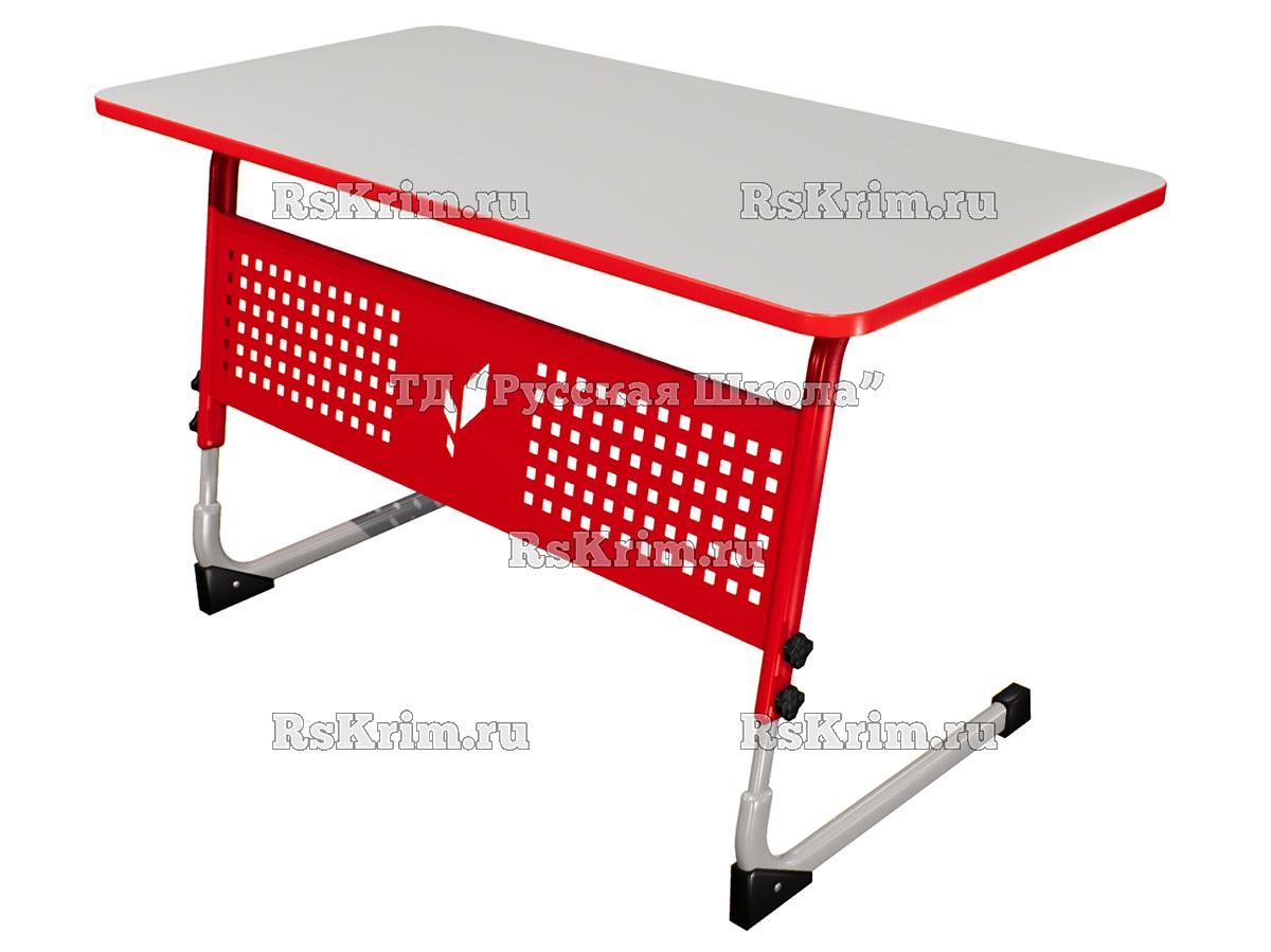Стол ЭЛЛИПС ученический 2-местный регулируемый цельносварной с перфорацией (гр. 3-5, 4-6, ст. Серая, мк. Красный)