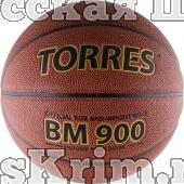 Мяч баск. матчевый  "TORRES BM900" арт.B30035, р.5, синт. кожа (полиуретан), нейлоновый корд, бутиловая камера, для зала и улицы, темнооранжево-черный