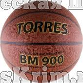 Мяч баск. матчевый  "TORRES BM900" арт.B30037, р.7, синт. кожа (полиуретан), нейлоновый корд, бутиловая камера, для зала и улицы, темнооранжево-черный