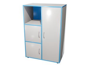 Тумба КАСКАД Т23M2 Тетрис полуоткрытая с 3 дверцами (кор. Серый, кр. Голубая, фас. Серые)